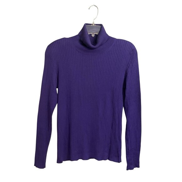 Vintage Escada Margaretha Ley 100% Silk Ribbed Turtleneck Sweater Purple 42 M/L - Picture 1 of 8